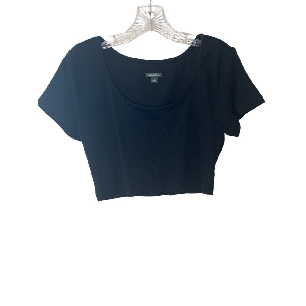 Wild Fable Black Ribbed Crop Top Short Sleeve Size L